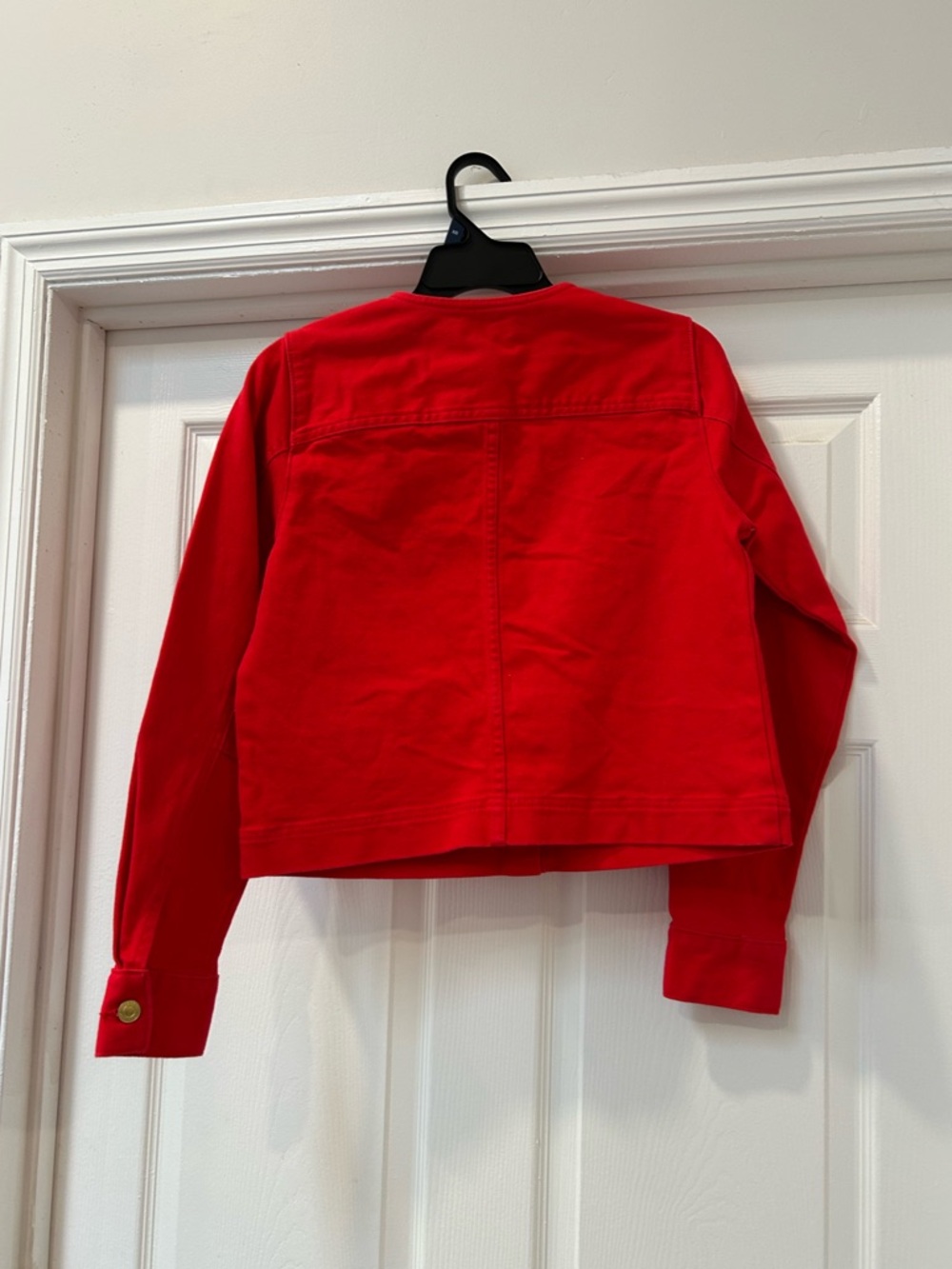 Free Assembly Women's Red Collarless Denim Jacket Size XS - Picture 6 of 8